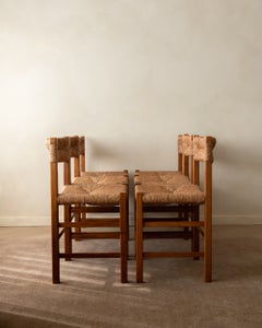 French Mid-Century Wood and Rush Dining Chairs, 1960s, Set of 6