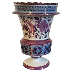 Antique 19th c. English George III Pink Luster Vase with Blue Bands Circa 1820