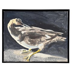 Retrato de un pájaro de mediados de siglo estadounidense: pintura al óleo sobre tabla de una gaviota