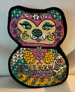 Mid-Century Modern Needlepoint Pillow of a Mod Pussy Cat