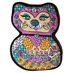 Mid-Century Modern Needlepoint Pillow of a Mod Pussy Cat