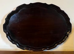 Antique Early 19th Century English George III Carved Mahogany Oval Serving Tray