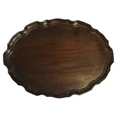 Antique Early 19th Century English George III Carved Mahogany Oval Serving Tray
