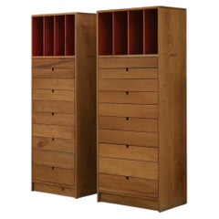 Contemporary Solid Cedar and Walnut Tall Chest with Exposed Joinery and drawers