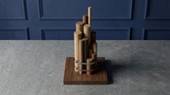 Contemporary Architectural Mixed Wood Cylindrical Totem Sculpture "Asentamiento"