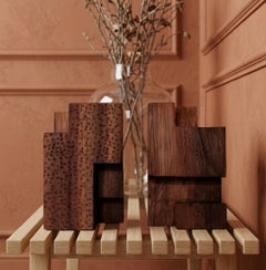 Architectural Textured Parota Wood Sculptures, Set of 2 "Tótems-TS"
