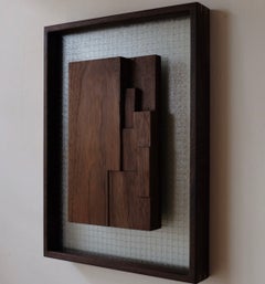 Hand-Carved Walnut & Glass Framed Wall Sculpture "Orografías"