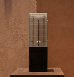 Contemporary Wired Glass & Parota Wood Table Lamp "11:11 Alta"