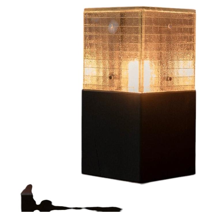 Contemporary Wired Glass & Parota Wood Table Lamp "11:11 Baja" For Sale
