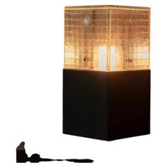 Contemporary Wired Glass & Parota Wood Table Lamp "11:11 Baja"