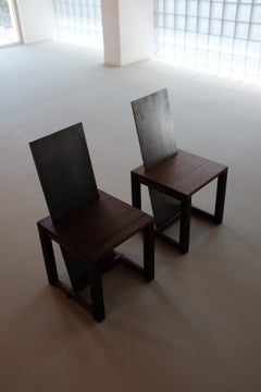 Modern Brutalist Walnut & Steel Plate Chair "Silla Plataforma"