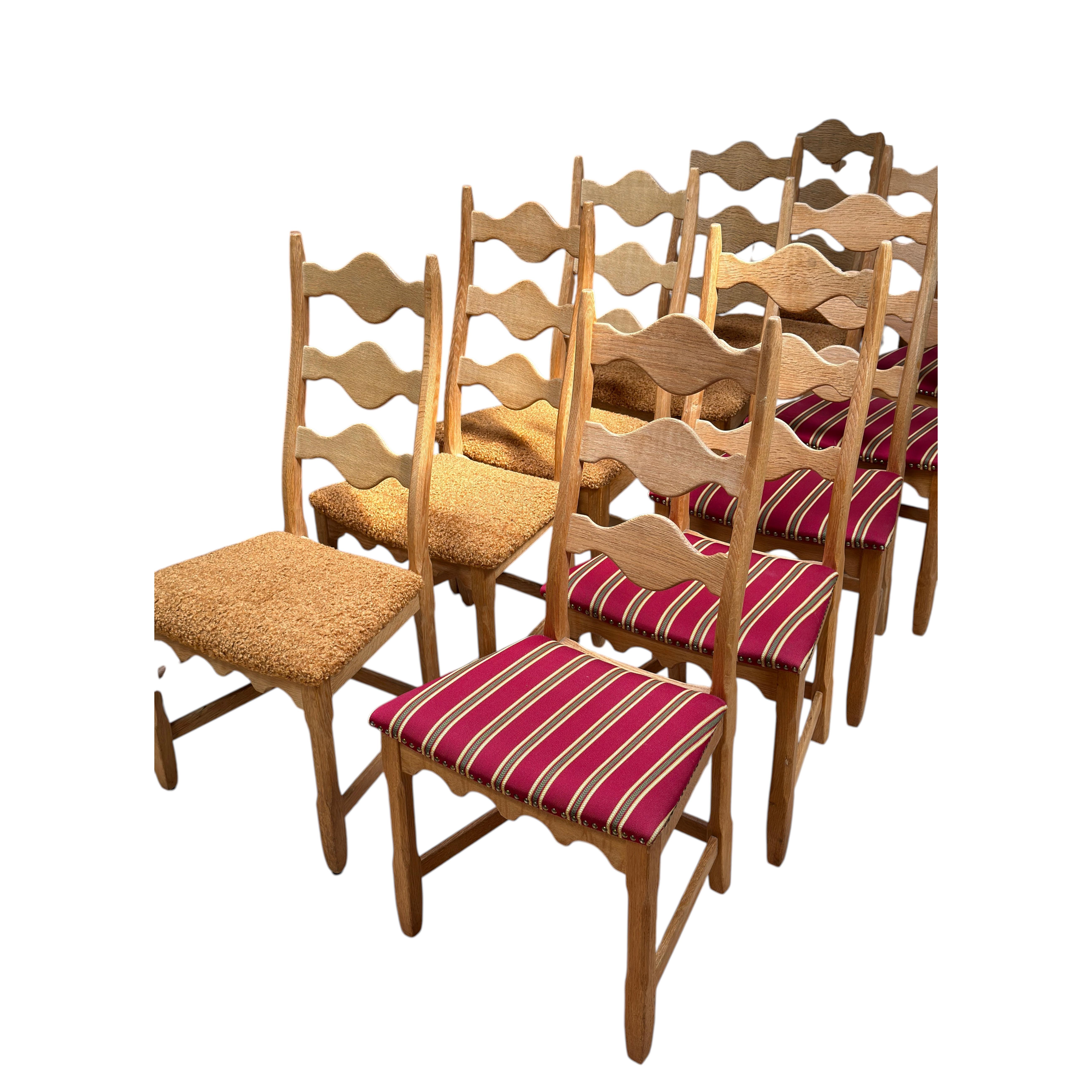 Scandinavian Modern, Oak Brutalist Dining Chairs, Henning Kjærnulf, 1960s