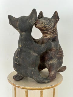 Vintage Mid-Century Colima-Style Terracotta "Dancing Dogs" Sculpture, Mexico