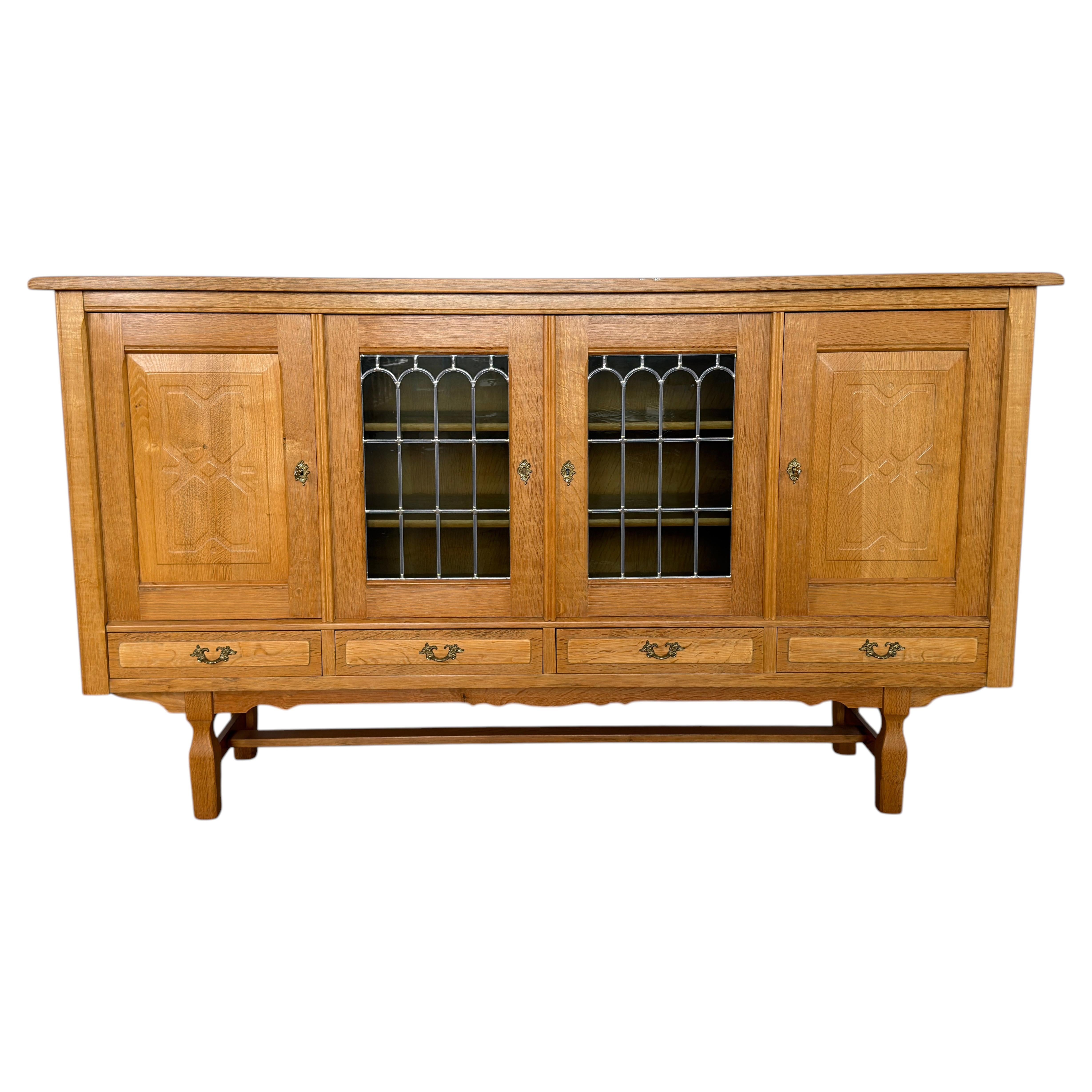 Mid-Century Danish Oak Sideboard with Glass Doors, Henning Kjærnulf, 1960s For Sale