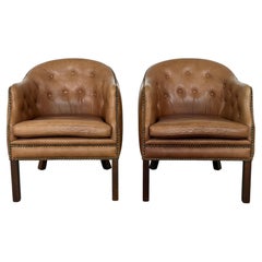 Coppia di poltrone club danesi in pelle in stile Mid-Century Modern di Wiels Møbler, 1985