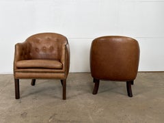 Pair of Mid-Century Modern Danish Leather Club Chairs by Wiels Møbler, 1985