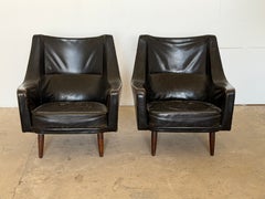 Pair Danish Mid-Century Modern Leather Lounge Chairs by Ib Kofod-Larsen, 1960s
