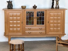 Mid-Century Modern Oak Sideboard with Leaded Glass, Henning Kjærnulf, 1960s
