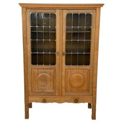 Danish Mid-Century Modern, Oak Display Cabinet with Leaded Glass Doors, 1960s