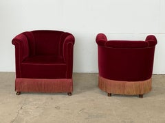 Pair of Danish Lounge Chairs in Burgundy Velvet & Beech, 1950s