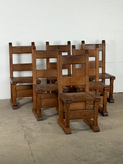 Set di sei sedie da pranzo in rovere massiccio in stile brutalista olandese, metà del XX secolo
