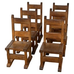 Set di sei sedie da pranzo in rovere massiccio in stile brutalista olandese, metà del XX secolo