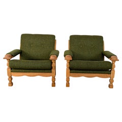 Pair of Danish Brutalist Oak Lounge Chairs by Henning Kjærnulf, 1960s