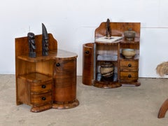 Pair of European Art Deco Walnut Bedside Tables, 1930s