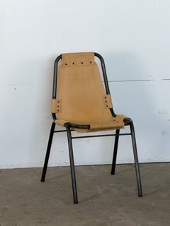 French Les Arcs Leather Dining Chairs, Selected by Charlotte Perriand, 1960s
