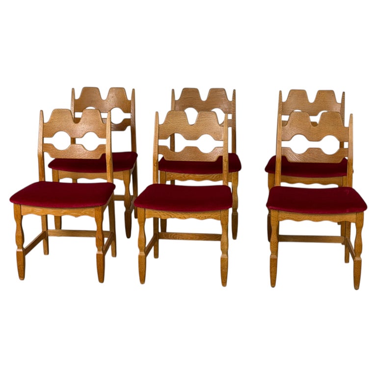 Henning Kjærnulf, Nyrup Møbelfabrik Set of 6 Razorblade Dining Chairs in Oak by Henning Kjærnulf for Nyrup, 1960s