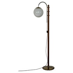 Art Deco Floor Lamp with Burl Veneer, Chrome and Globe Shade, 1930s