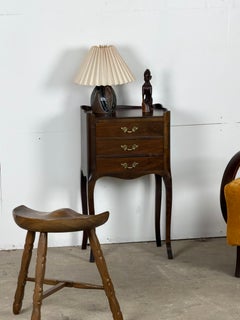 Louis XV Style Stained Birch Bedside Table / Nightstand with Brass Pulls
