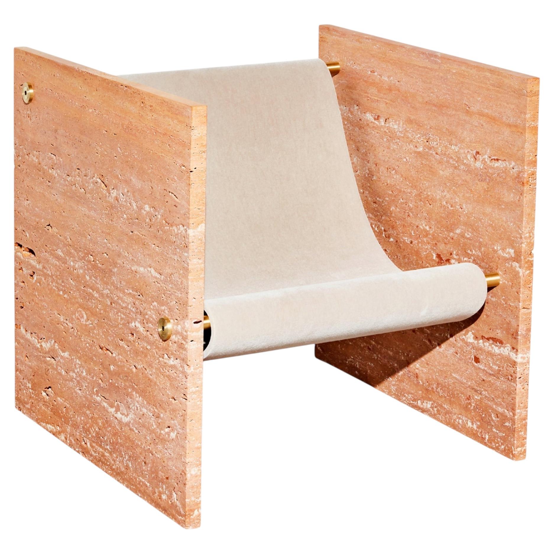 Travertino Mármol Rosso y Silla de Mohair y Latón, Asiento Escultural en venta