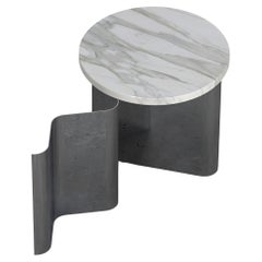 Sketch Steel Side Table with Marble Top, Contemporary Design, Made in Italy