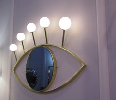 Blaue Spiegel-Lampe, Sammlerstück für die Wand, hergestellt in Italien