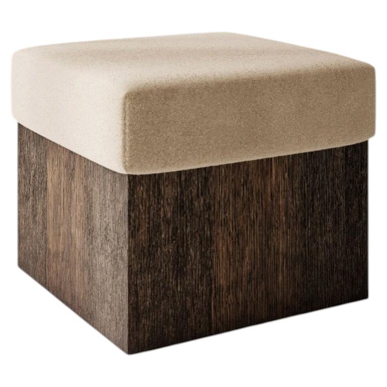 Dot Cube Stool - Upholstered in Cream Mohair