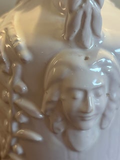 Vintage French White Glazed Ceramic Vase with Fleur-de-Lis and Heraldic Motifs