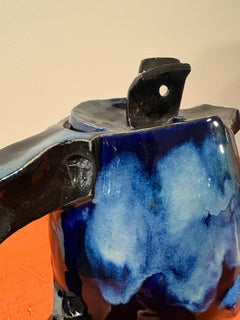 Architectural Teapot-Form Ceramic Sculpture with Cobalt Blue Glaze