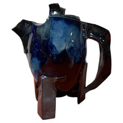 Architectural Teapot-Form Ceramic Sculpture with Cobalt Blue Glaze