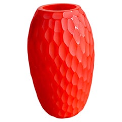 D’Este Murano Glass Battuto Vase in Red, Italy, Late 20th Century