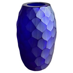 Vase « Battuto » en verre de Murano de la marque D’Este, bleu, Italie, fin du XXe siècle