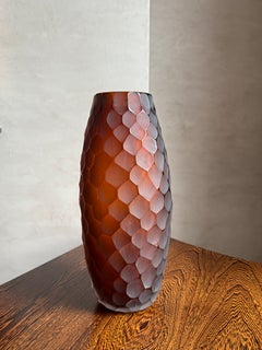 Signed D’Este Murano Glass Battuto Vase in Amber, Italy, Late 20th Century