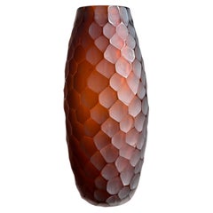 Vase en verre de Murano « Battuto » signé D’Este, couleur ambre, Italie, fin du XXe siècle