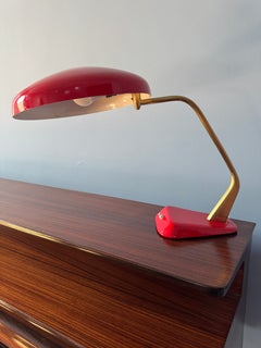Italian Mid-Century Red Enamel Adjustable Table Lamp, Italy, c.1960