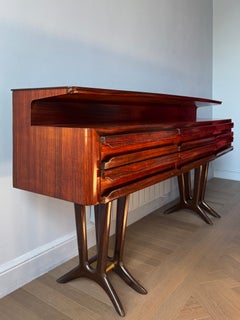 Console italienne du milieu du siècle en bois de palissandre et métal, Italie, vers 1955