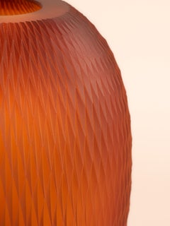 Hand-Cut Crystal Vase Metamorphosis 30 cm, Amber, Modern Czech Design