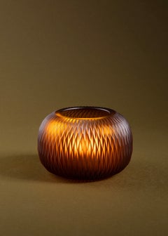 Hand-Cut Crystal Candleholder Metamorphosis, Amber, Modern Czech Design