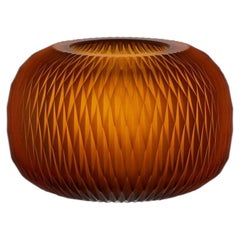 Hand-Cut Crystal Candleholder Metamorphosis, Amber, Modern Czech Design