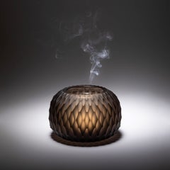 Hand-Cut Crystal Candleholder Metamorphosis, Smoke, Modern Czech Design