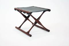 Poul Hundevad "Guldhoj" Teak and Black Leather Folding Stool